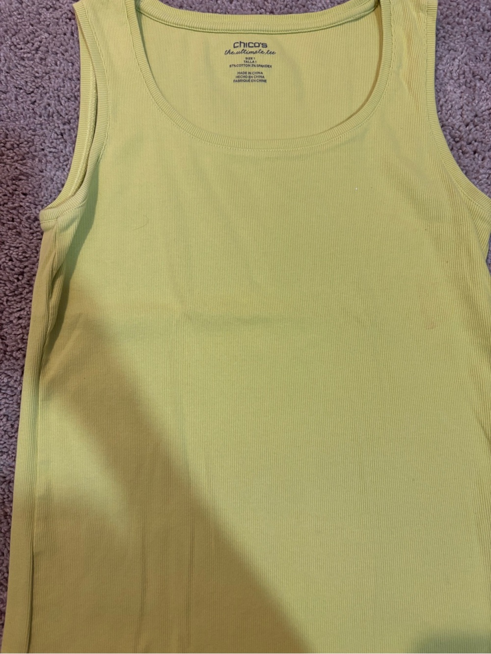 Chico's Light Yellow Ribbed Tank Top